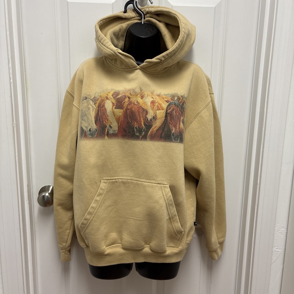Horses Oversized Hoodie Vintage Americana Cowboy - Size Medium‎